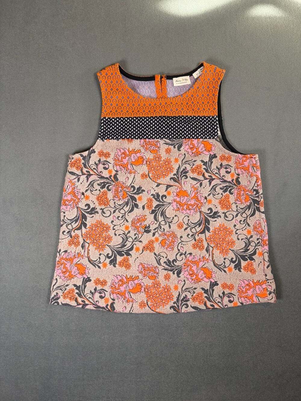 Anthropologie Meadow Rue Floral Mixed Print Knit Tank Top XS Orange Pink